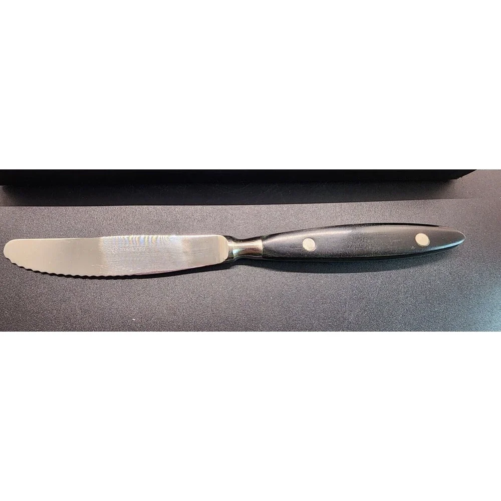 6-Pc MCM CI Stainless Japan Black Composite Handle Dinner Knife Set NOS IN BOX